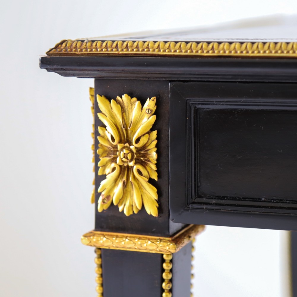 French Ebonised Writing Table with Burgundy Leather Top View X