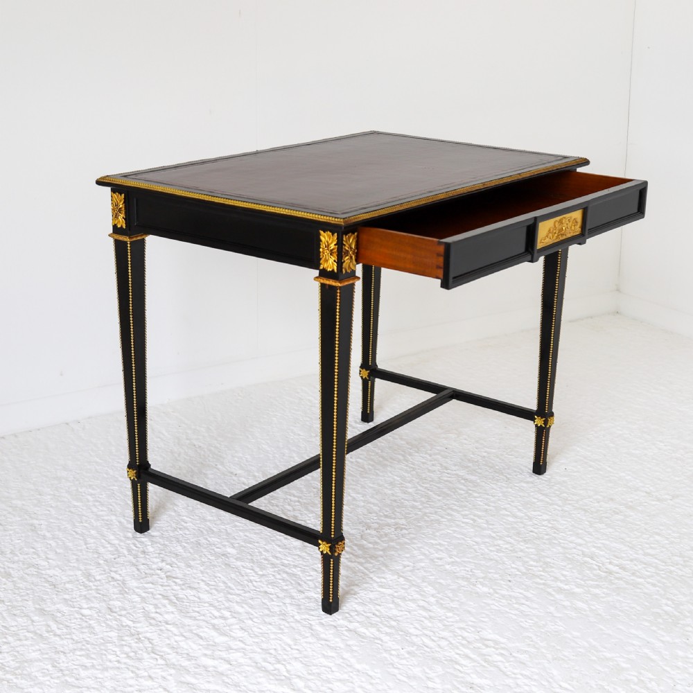 French Ebonised Writing Table with Burgundy Leather Top View XI