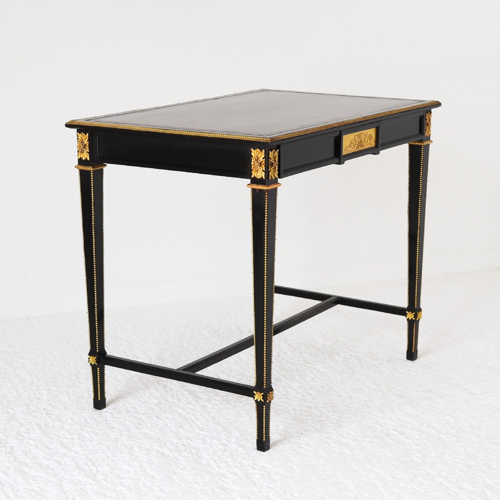 French Ebonised Writing Table with Burgundy Leather Top View XII