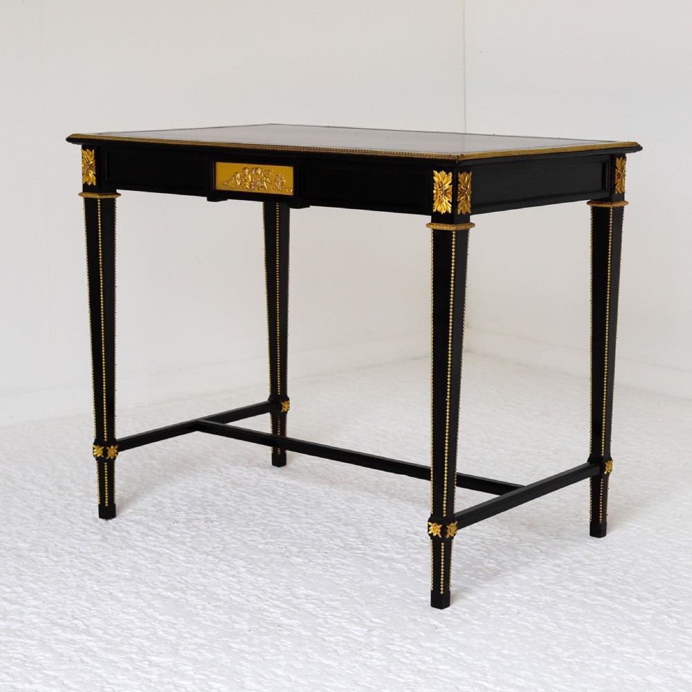 French Ebonised Writing Table with Burgundy Leather Top View XIV