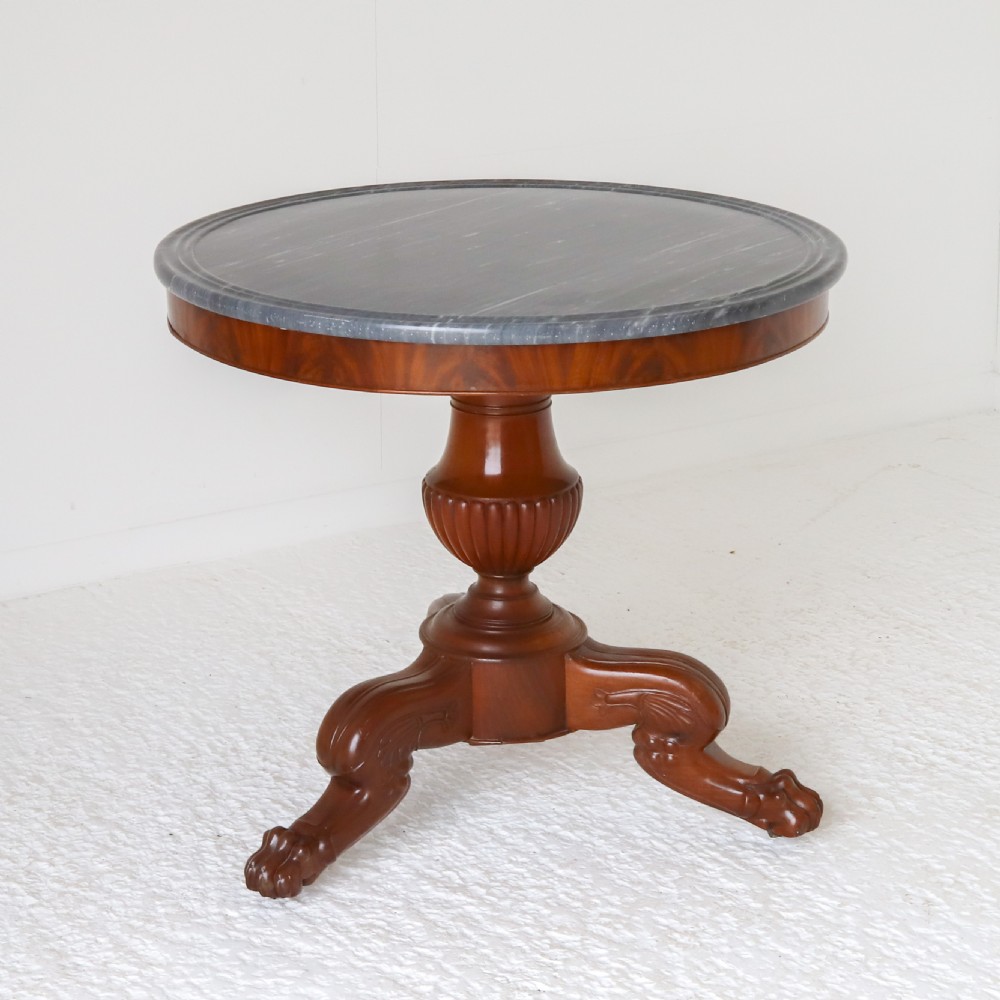 19th Century French Mahogany Marble Top Gueridon Table