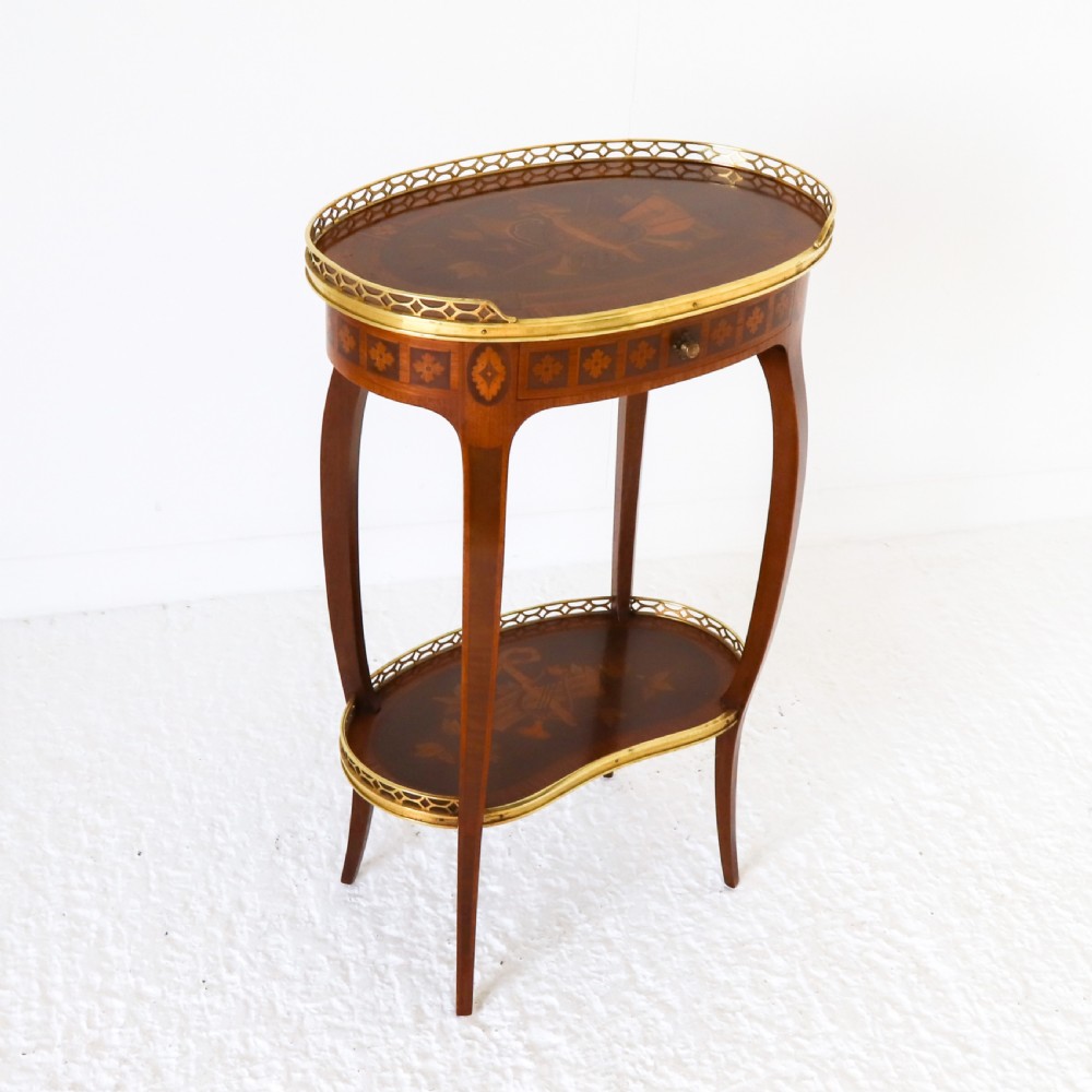 French Ambulante Two Tier Marquetry Table with Brass Gallery