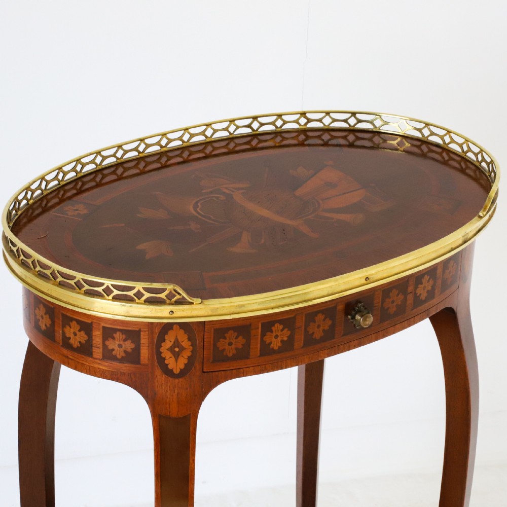 French Ambulante Two Tier Marquetry Table with Brass Gallery View II