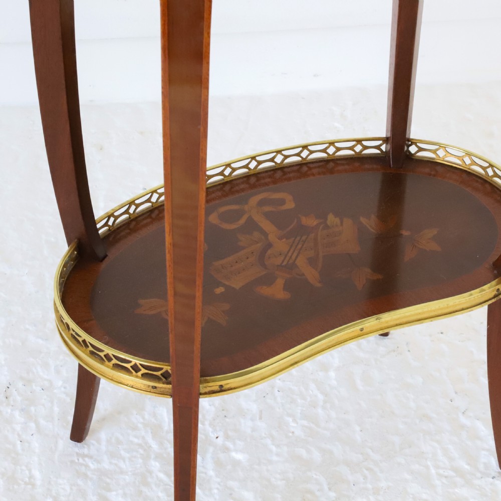 French Ambulante Two Tier Marquetry Table with Brass Gallery View III