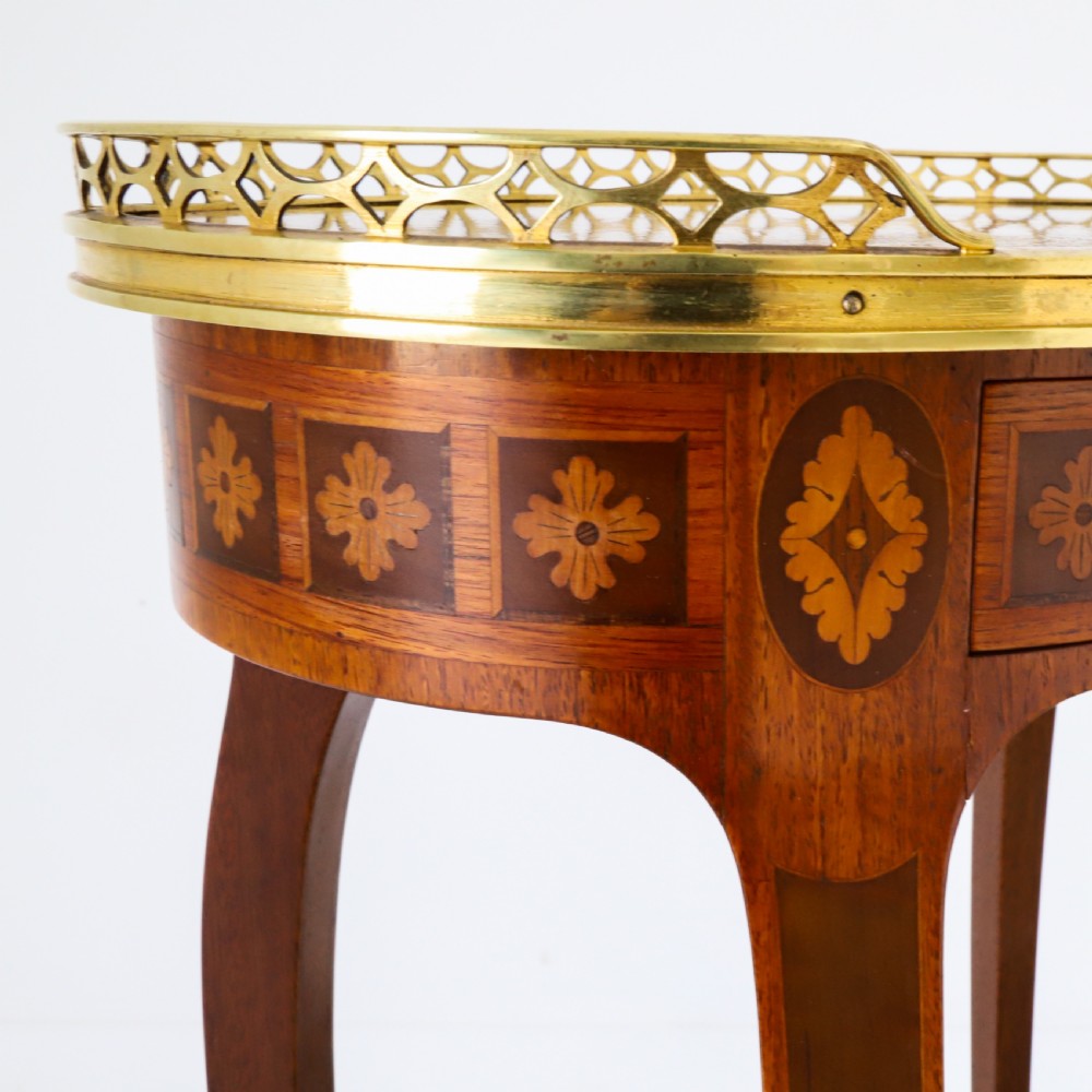 French Ambulante Two Tier Marquetry Table with Brass Gallery View V