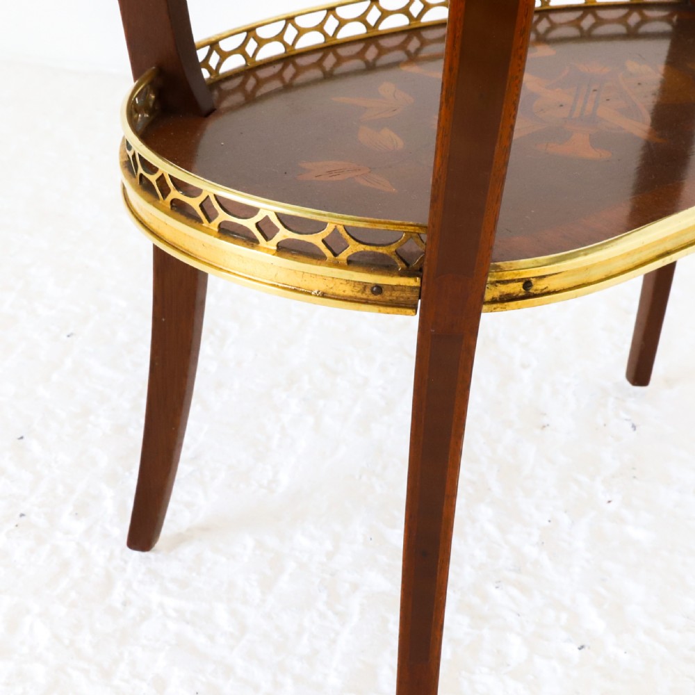 French Ambulante Two Tier Marquetry Table with Brass Gallery View VI