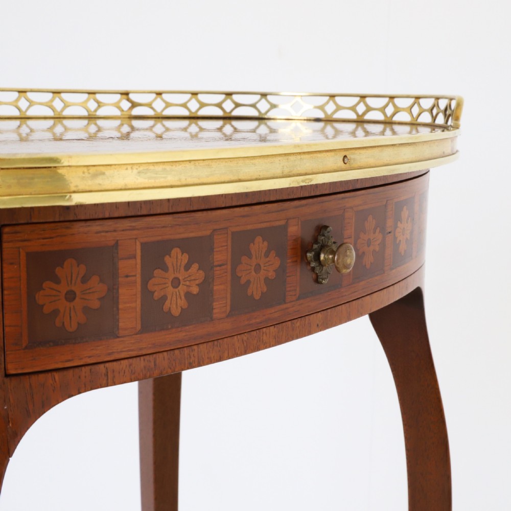 French Ambulante Two Tier Marquetry Table with Brass Gallery View VII