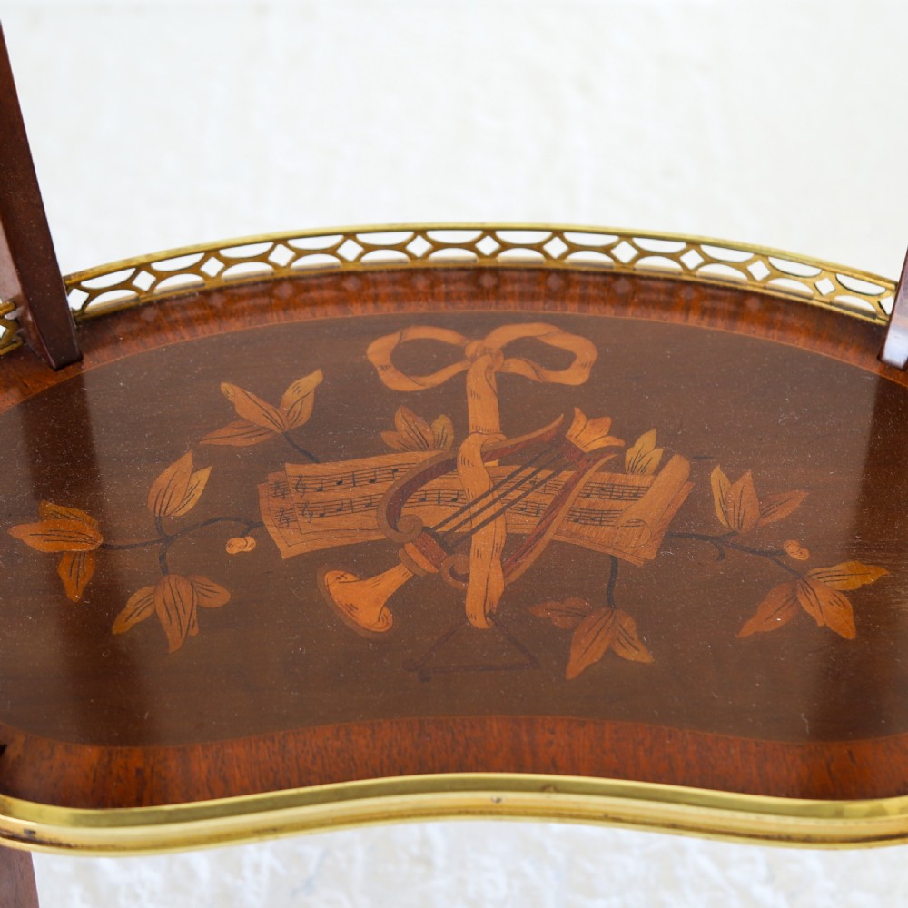 French Ambulante Two Tier Marquetry Table with Brass Gallery View VIII