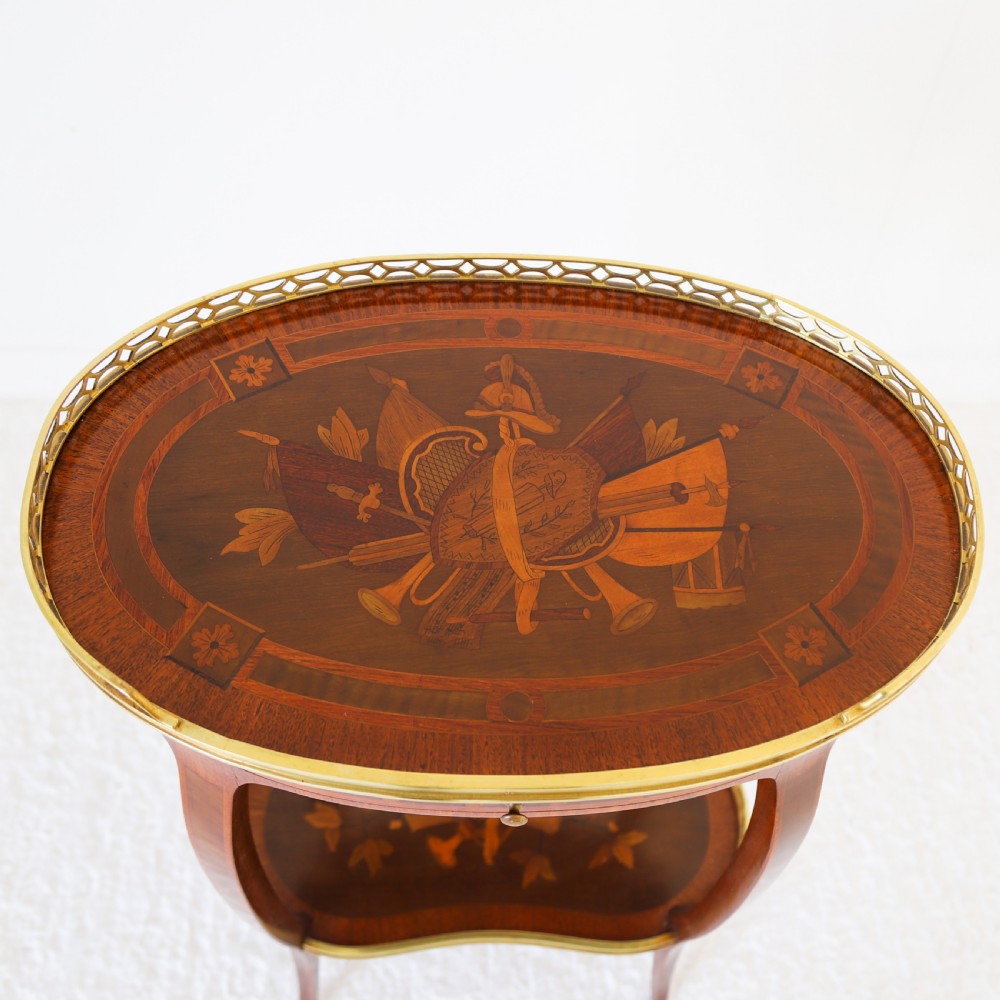 French Ambulante Two Tier Marquetry Table with Brass Gallery View X