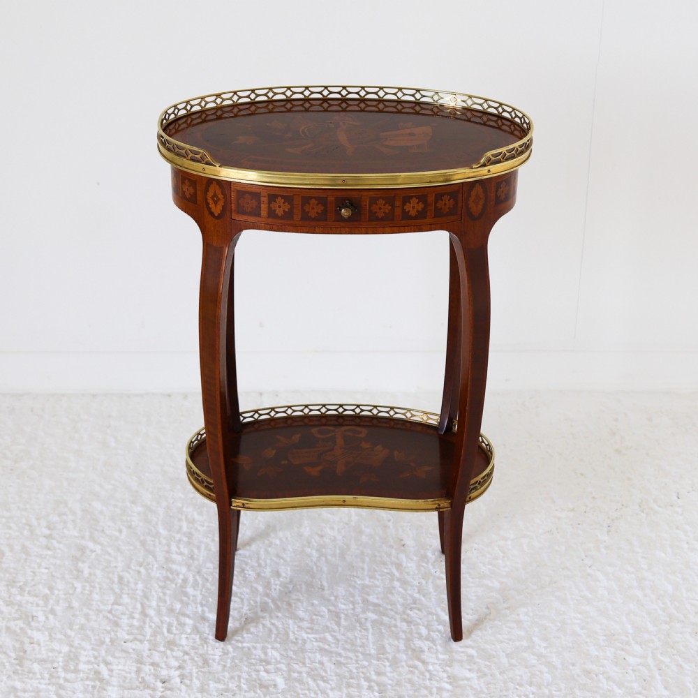 French Ambulante Two Tier Marquetry Table with Brass Gallery View XII