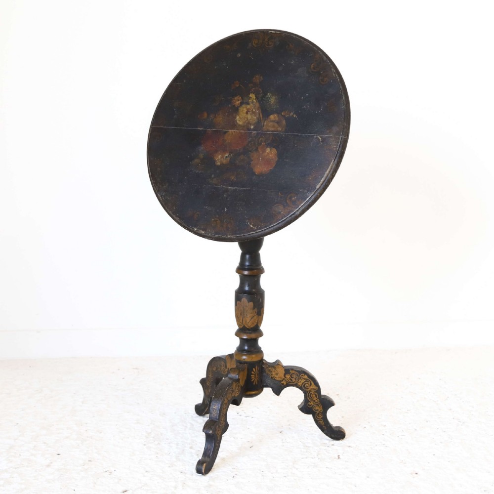 French Decorated Tilt Top Gueridon Side Table Original Finish c.1870
