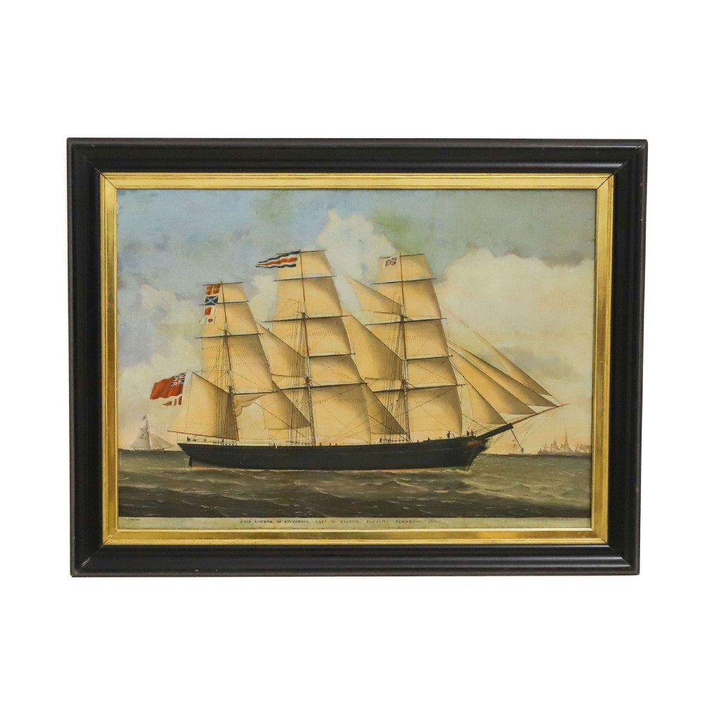Overpainted Print of Ship Rowena of Liverpool - English 1890