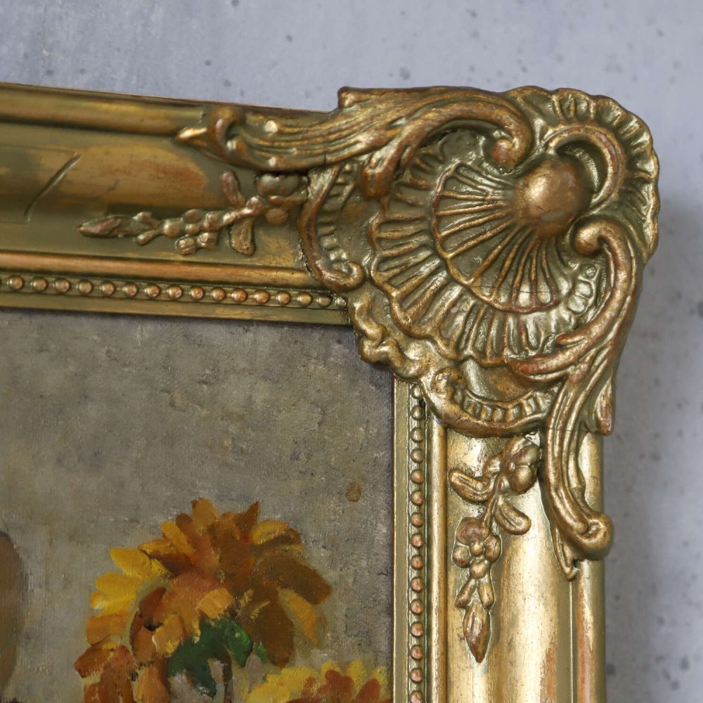 An oil painting on canvas depicting a female nude positioned before a mirror, presented inside an ornate gilded frame. View VII