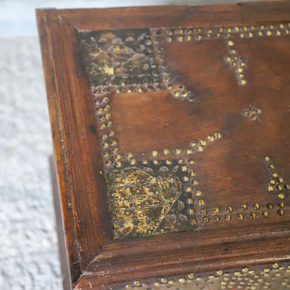 Antique Zanzibar Chest with Brass Studwork, Drawers & Candle Box – 19th Century Teak View VII