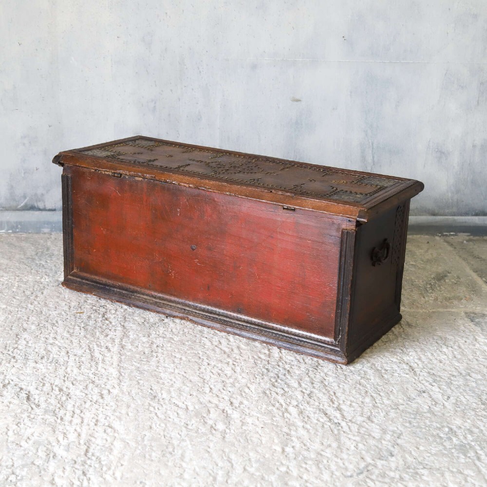 Antique Zanzibar Chest with Brass Studwork, Drawers & Candle Box – 19th Century Teak View XIII