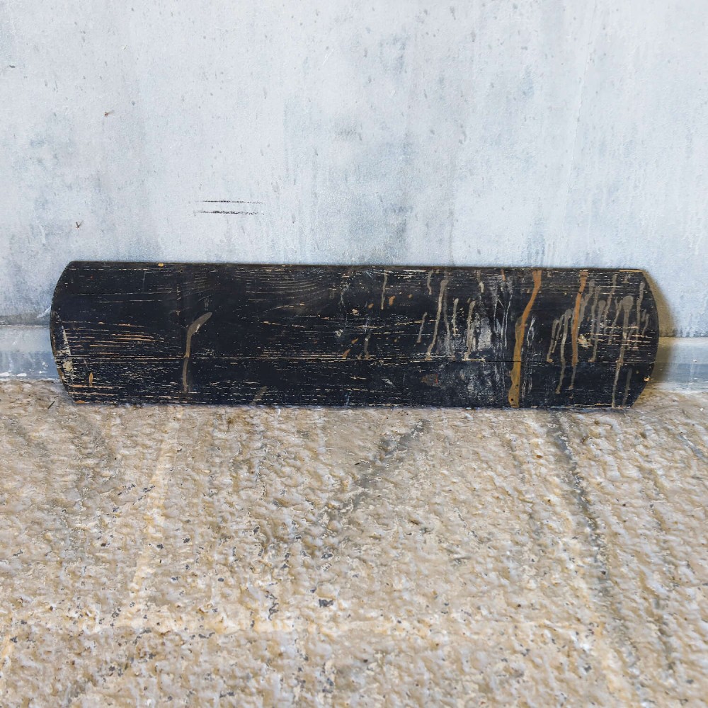 A rectangular black painted timber trade sign featuring gold hand-painted French text reading Peinture Vitrerie Decors G. Robillard Arras. View VII