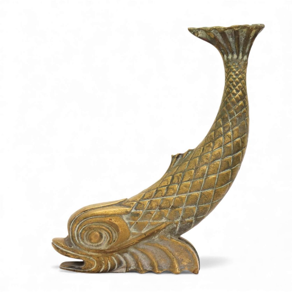 Large Classical Antique 19th Century Brass Mythical Dolphin Sculpture