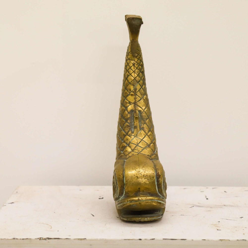 Large Classical Antique 19th Century Brass Mythical Dolphin Sculpture View X