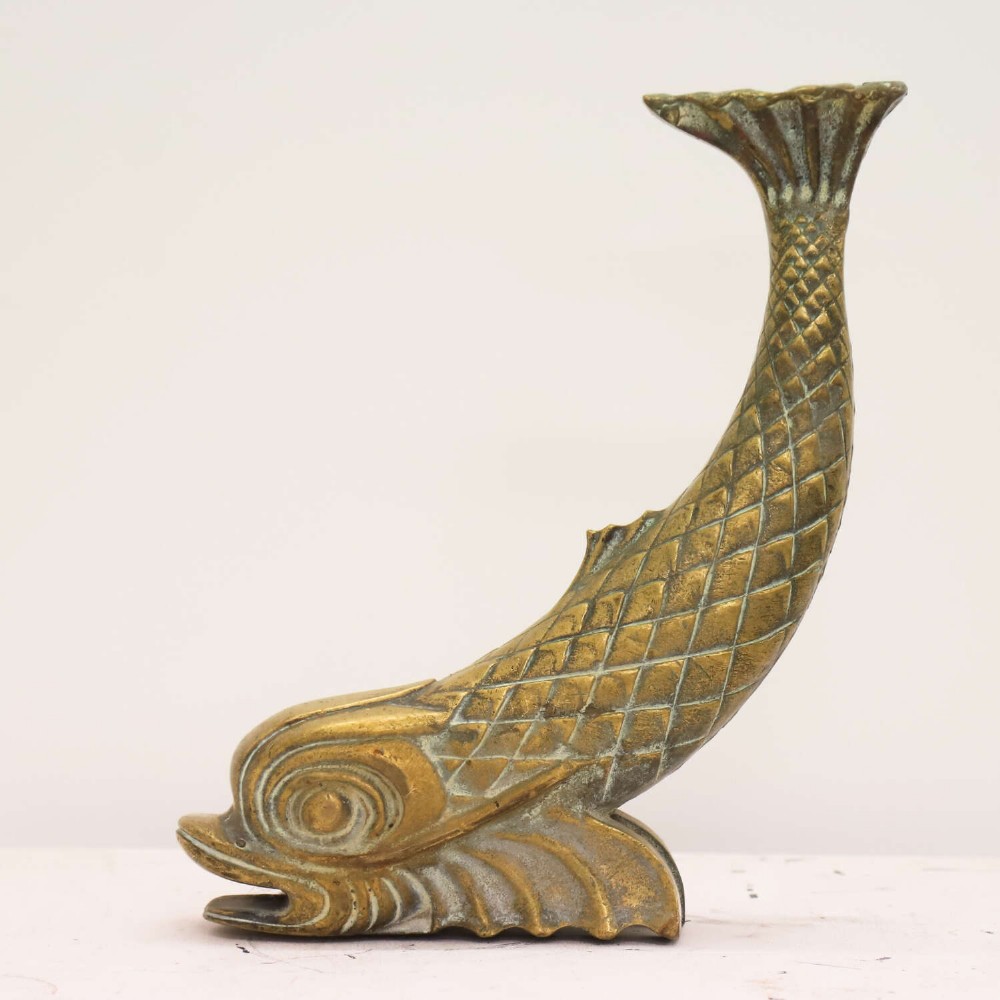 Large Classical Antique 19th Century Brass Mythical Dolphin Sculpture View XII