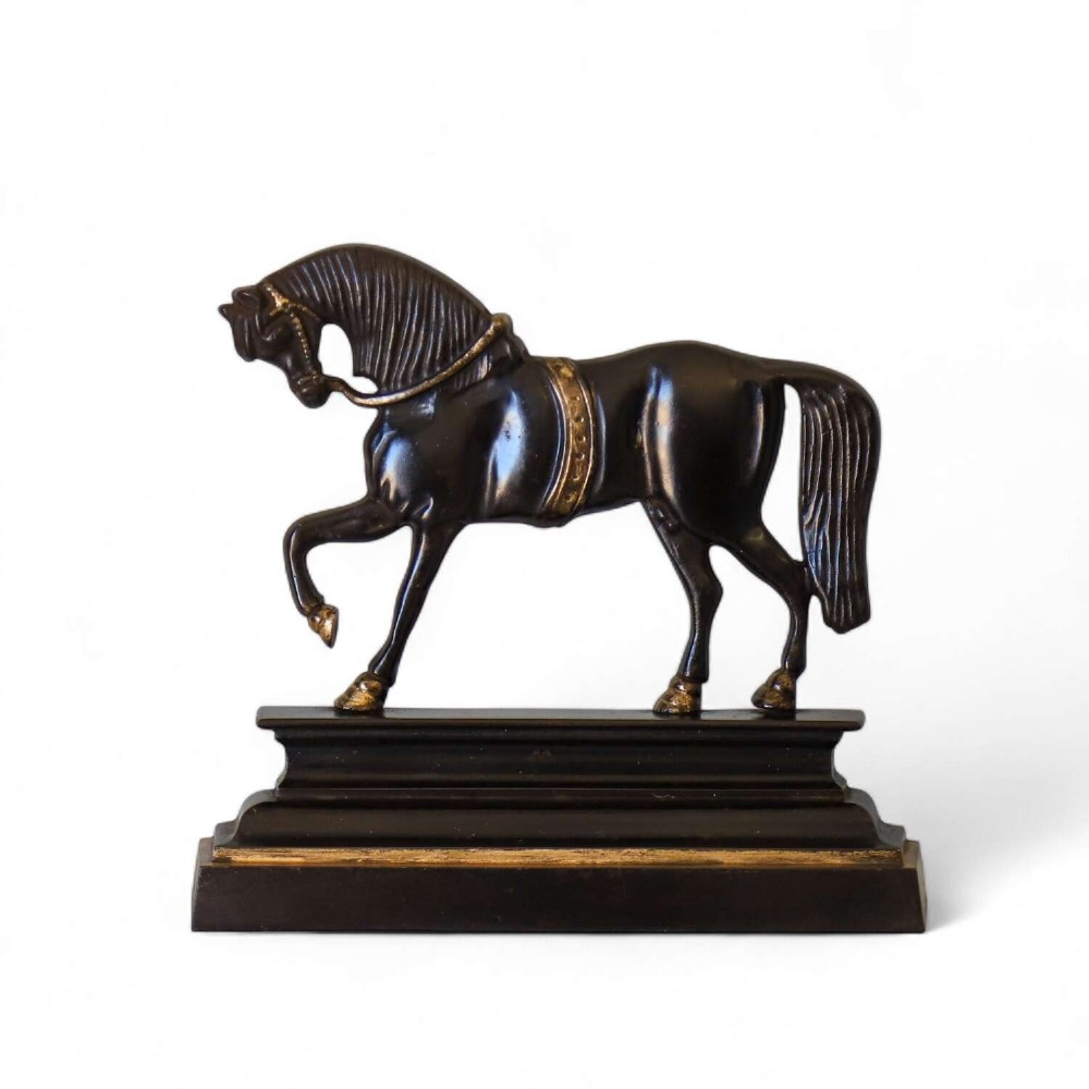 Edwardian horse door stop in cast iron with bronze details