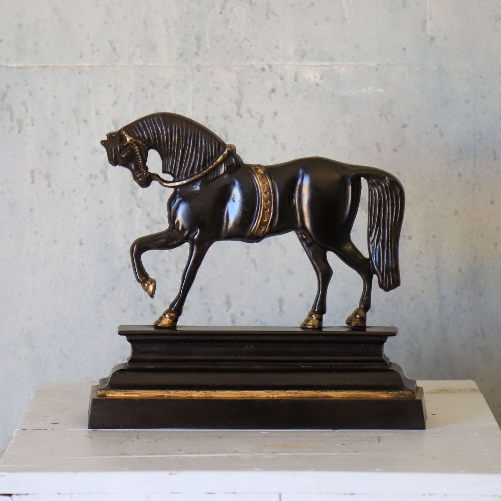 Edwardian horse door stop in cast iron with bronze details View II