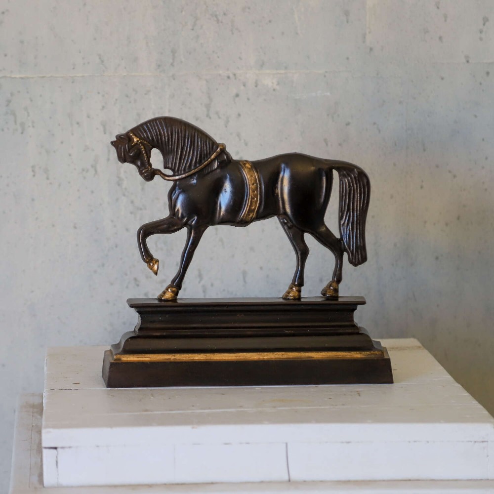 Edwardian horse door stop in cast iron with bronze details View III
