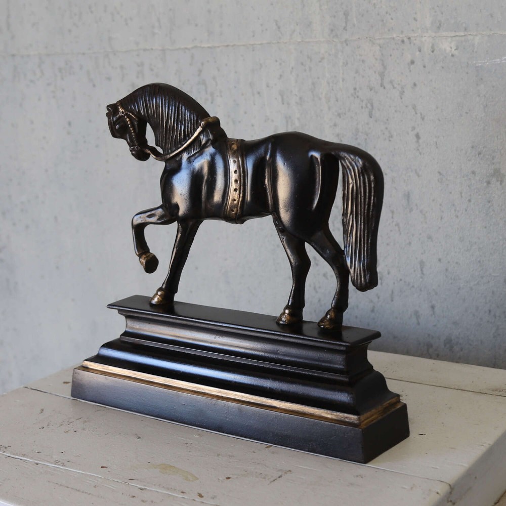 Edwardian horse door stop in cast iron with bronze details View V