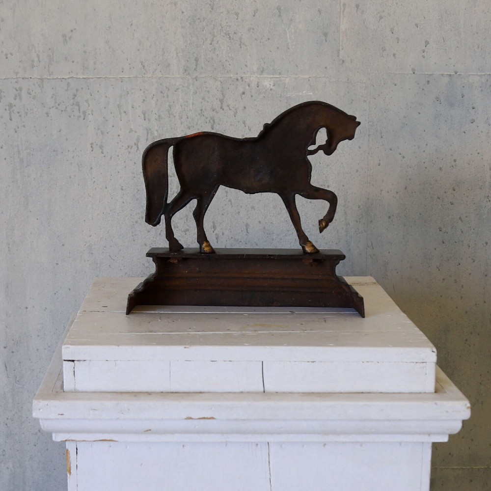 Edwardian horse door stop in cast iron with bronze details View VI