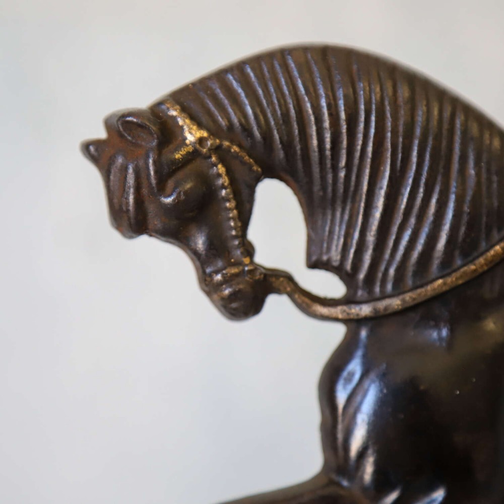 Edwardian horse door stop in cast iron with bronze details View VIII