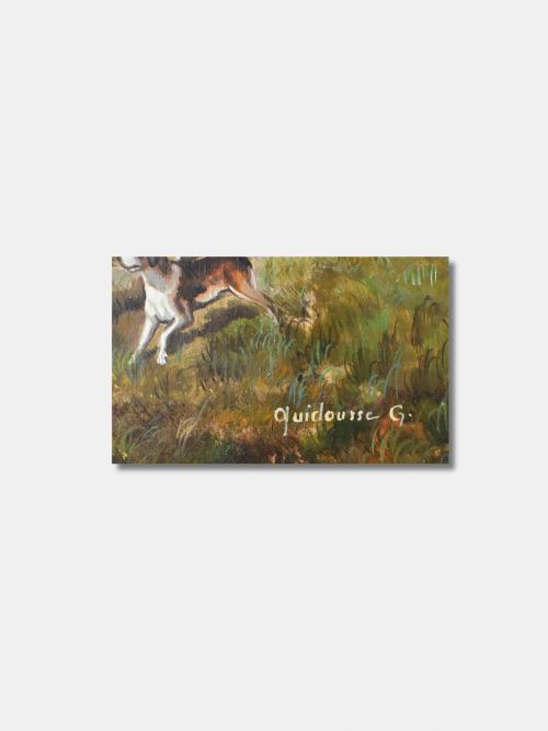 GASTON QUIDOUSSE FRAMED OIL ON CANVAS ENGLISH HUNTING SCENE FLEMISH - ADDITIONAL PHOTO 3