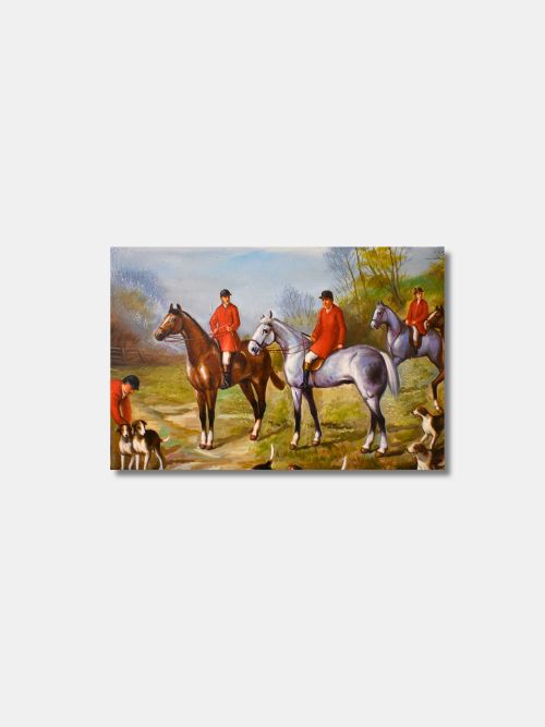 GASTON QUIDOUSSE FRAMED OIL ON CANVAS ENGLISH HUNTING SCENE FLEMISH - ADDITIONAL PHOTO 4