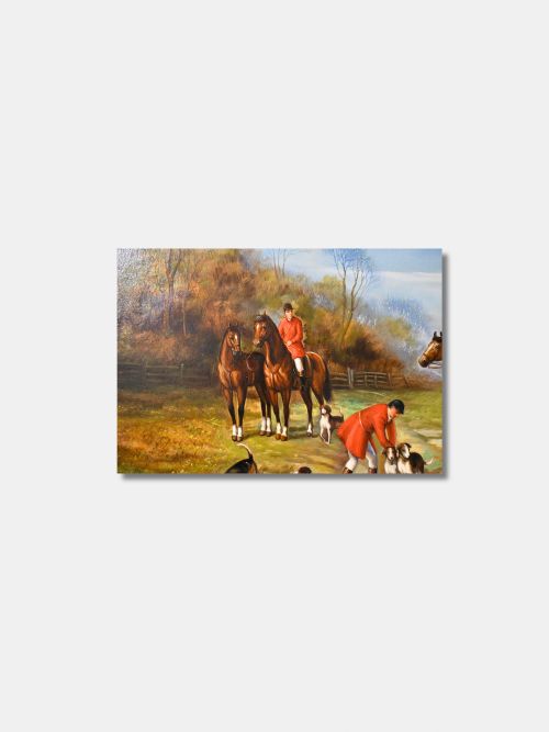 GASTON QUIDOUSSE FRAMED OIL ON CANVAS ENGLISH HUNTING SCENE FLEMISH - ADDITIONAL PHOTO 5