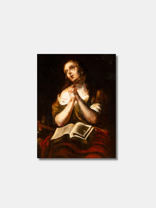 17TH CENTURY SPANISH SCHOOL FRAMED OIL ON COPPER MARY MAGDALENE SPANISH - ADDITIONAL PHOTO 1