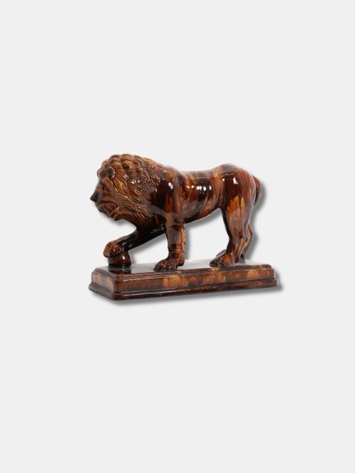 C 1850 ROCKINGHAM POTTERY STAFFORDSHIRE TREACLE GLAZED MEDICI LION ENGLISH - ADDITIONAL PHOTO 1