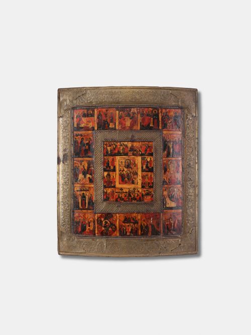 c 1700 religious icon easter with solemnities orthodox church russian - CATEGORY: ANTIQUE MISCELLANEOUS - DATED 1700