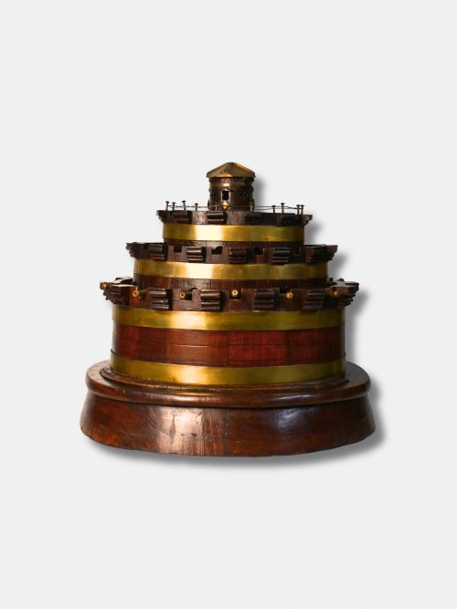 C 1900 MAHOGANY AND BRASS CLOCKWORK MODEL OF A SEA FORT FRENCH - ADDITIONAL PHOTO 1