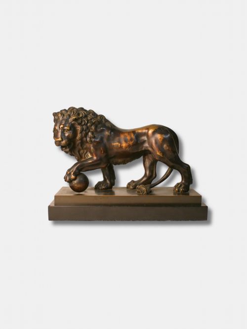 c 1815 patinated bronze grand tour medici lion on marble base italian - CATEGORY: ANTIQUE SCULPTURES - DATED 1800