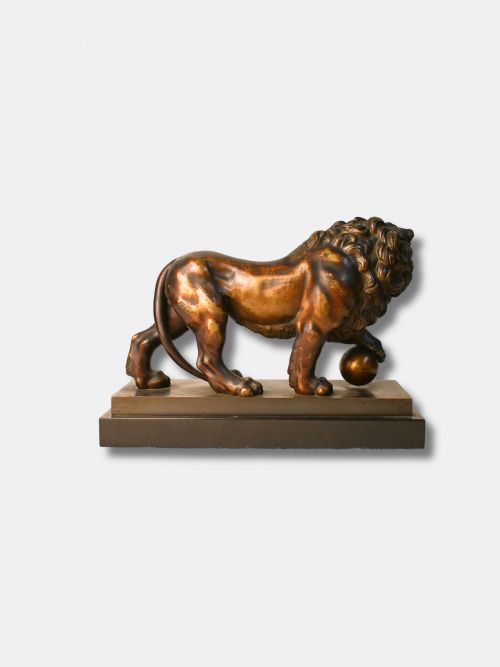 C 1815 PATINATED BRONZE GRAND TOUR MEDICI LION ON MARBLE BASE ITALIAN - ADDITIONAL PHOTO 1