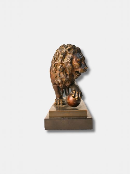 C 1815 PATINATED BRONZE GRAND TOUR MEDICI LION ON MARBLE BASE ITALIAN - ADDITIONAL PHOTO 2