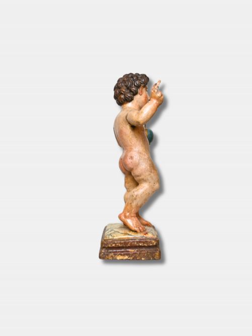 17TH C WOOD AND POLYCHROME SCULPTURE CHILD OF THE BALL SALVATOR MUNDI SPANISH - ADDITIONAL PHOTO 1