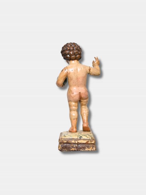 17TH C WOOD AND POLYCHROME SCULPTURE CHILD OF THE BALL SALVATOR MUNDI SPANISH - ADDITIONAL PHOTO 2