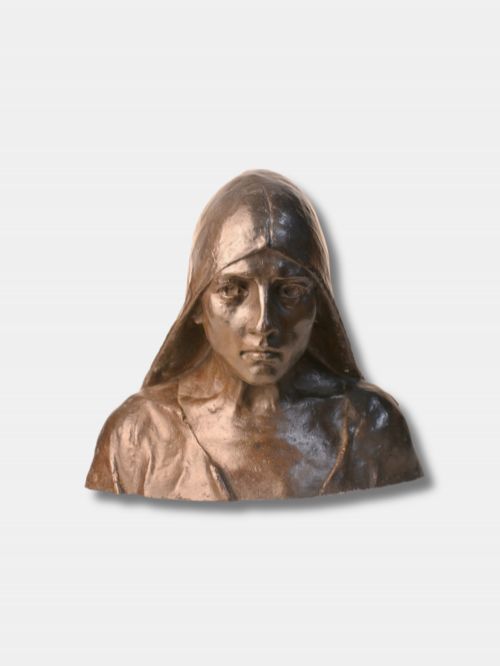 C 1890 EMILE JESPERS BRONZE BUST OF MEDIEVAL WOMAN ENGLISH