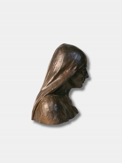 C 1890 EMILE JESPERS BRONZE BUST OF MEDIEVAL WOMAN ENGLISH - ADDITIONAL PHOTO 1