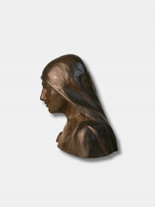 C 1890 EMILE JESPERS BRONZE BUST OF MEDIEVAL WOMAN ENGLISH - ADDITIONAL PHOTO 3