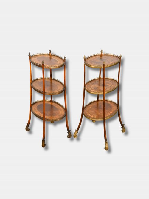 C 1890 PAIR OF NAPOLEON III SATIN AND WALNUT THREE TIER TAGRE FRENCH - ADDITIONAL PHOTO 1