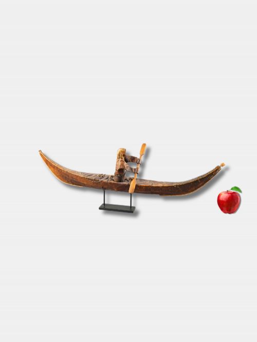 1882 INUIT TANNED SEAL SKIN WOOD AND BONE ESKIMO IN KAYAK SCULPTURE INUIT CANADIAN - ADDITIONAL PHOTO 1