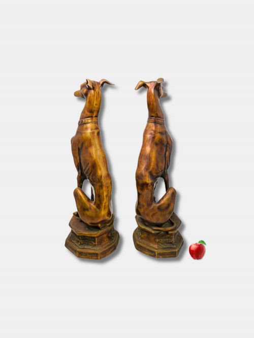 C 1930 LARGE PAIR OF PATINATED BRONZE WHIPPET OR GREYHOUND DOGS ON PEDESTALS - ADDITIONAL PHOTO 2