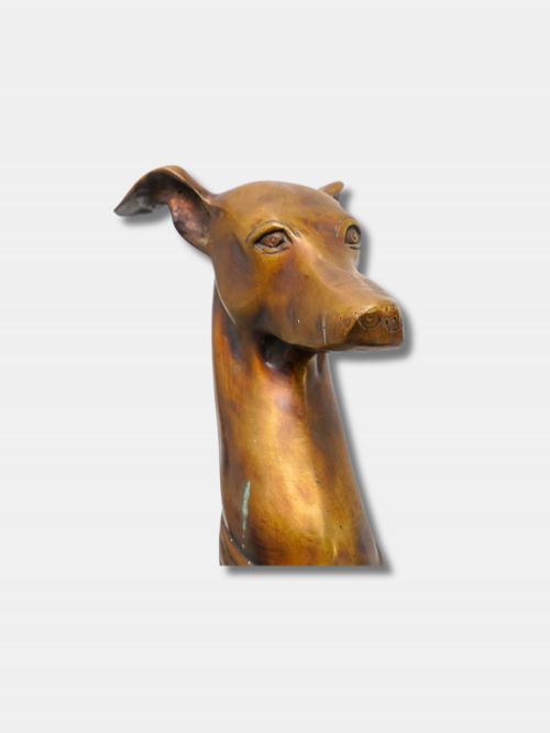 C 1930 LARGE PAIR OF PATINATED BRONZE WHIPPET OR GREYHOUND DOGS ON PEDESTALS - ADDITIONAL PHOTO 3