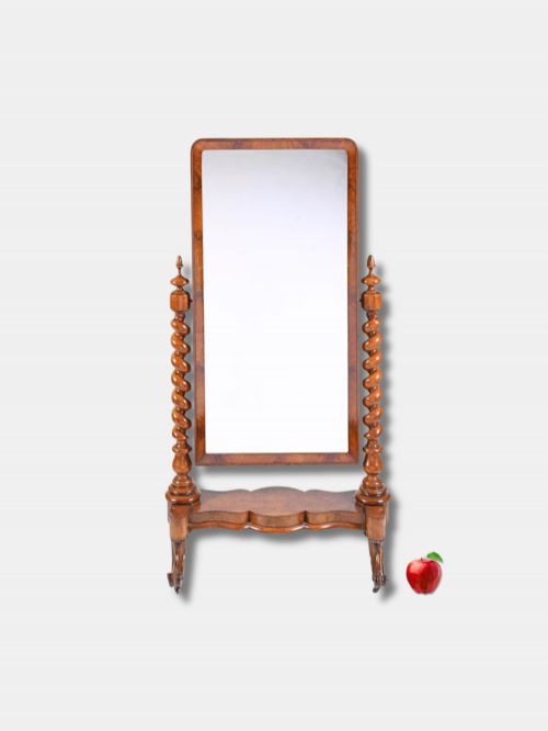 C 1860 VICTORIAN CHEVAL MIRROR ON BARLEY TWIST SUPPORTS ENGLISH