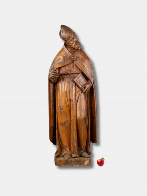 C 1550 LIFESIZED SAINT ELIGIUS CARVED WOOD STATUE FRENCH